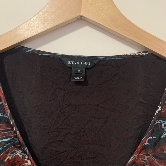 St John Sleeveless Paisley Silk Blend V Neck Ruffle Blouse Top M - Picture 3 of 4
